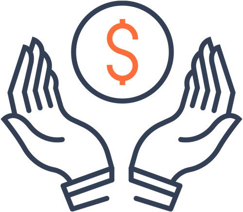 hands haloing a dollar sign coin vector icon