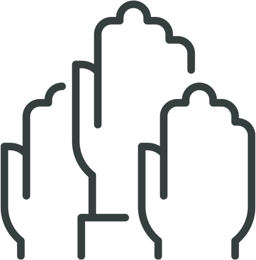 three raised hands vector icon